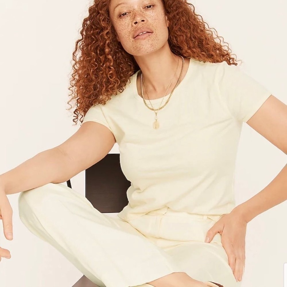 J. Crew '90s Cropped Organic Slub Cotton T-Shirt‎ - Yellow - 2X - Picture 3 of 7